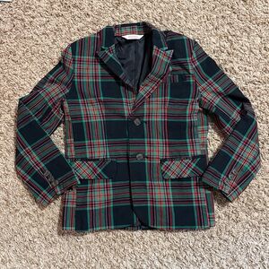 Size 7 boys Car & Jack blazer. Black with green, red and white plaid.